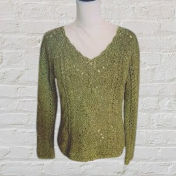 Banana Republic Olive Green Embroidered V-Neckline Pullover Long Sleeve - Picture 2 of 5